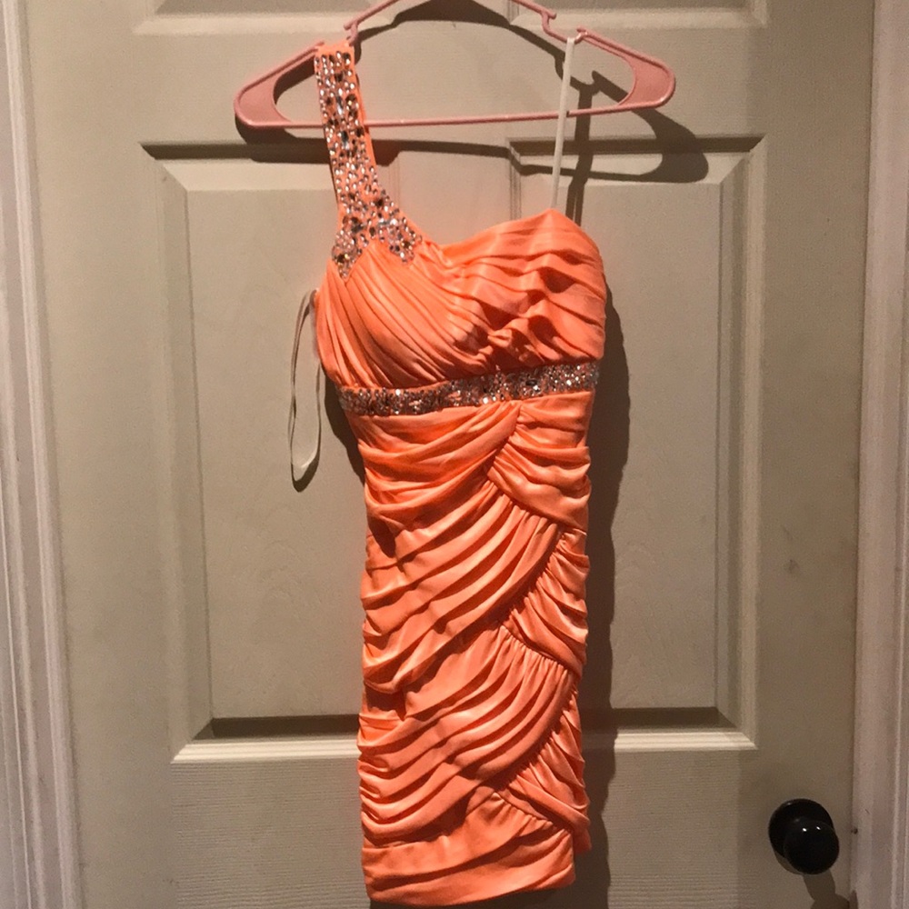 Womens fancy dress size small, orange with diamonds